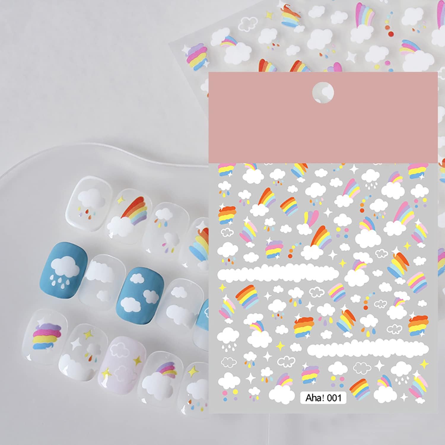 Publi Rainbow Nail Art Sticker Cloud Nail Decal 3D Self Adhesive Fashion Trend Glamour Iridescent Cloud Nail Design Nail DIY Decor Ladies Girls Kids 1 Sheet