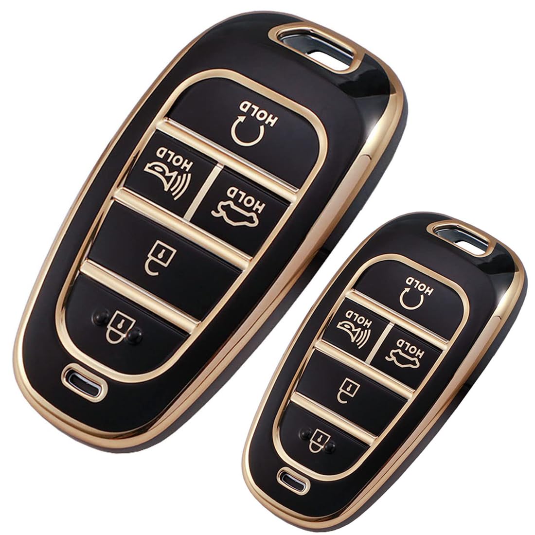 AUFUYAOLIN 2 Pack Soft TPU Smart Remote Car Key FOB Cover Holder Case Fit for Hyundai 2022 2021 2020 Hyundai Sonata Santa fe Tucson Full Protection Car Key Shell Accessories (5 Button-Black)
