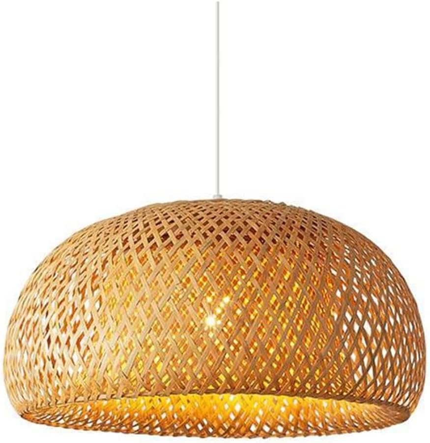 Lustre lanterne en bambou tissé luminaire suspendu rond style vintage boho