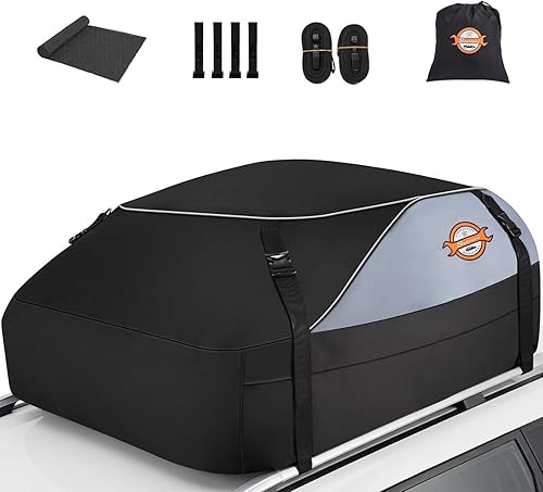 Sailnovo Car Rooftop Cargo Carrier Roof Bag 15 Cubic Feet Waterproof Car Top Carrier, Fits Most Vehicle with/Without Rack, Include Anti-Slip Mat,4