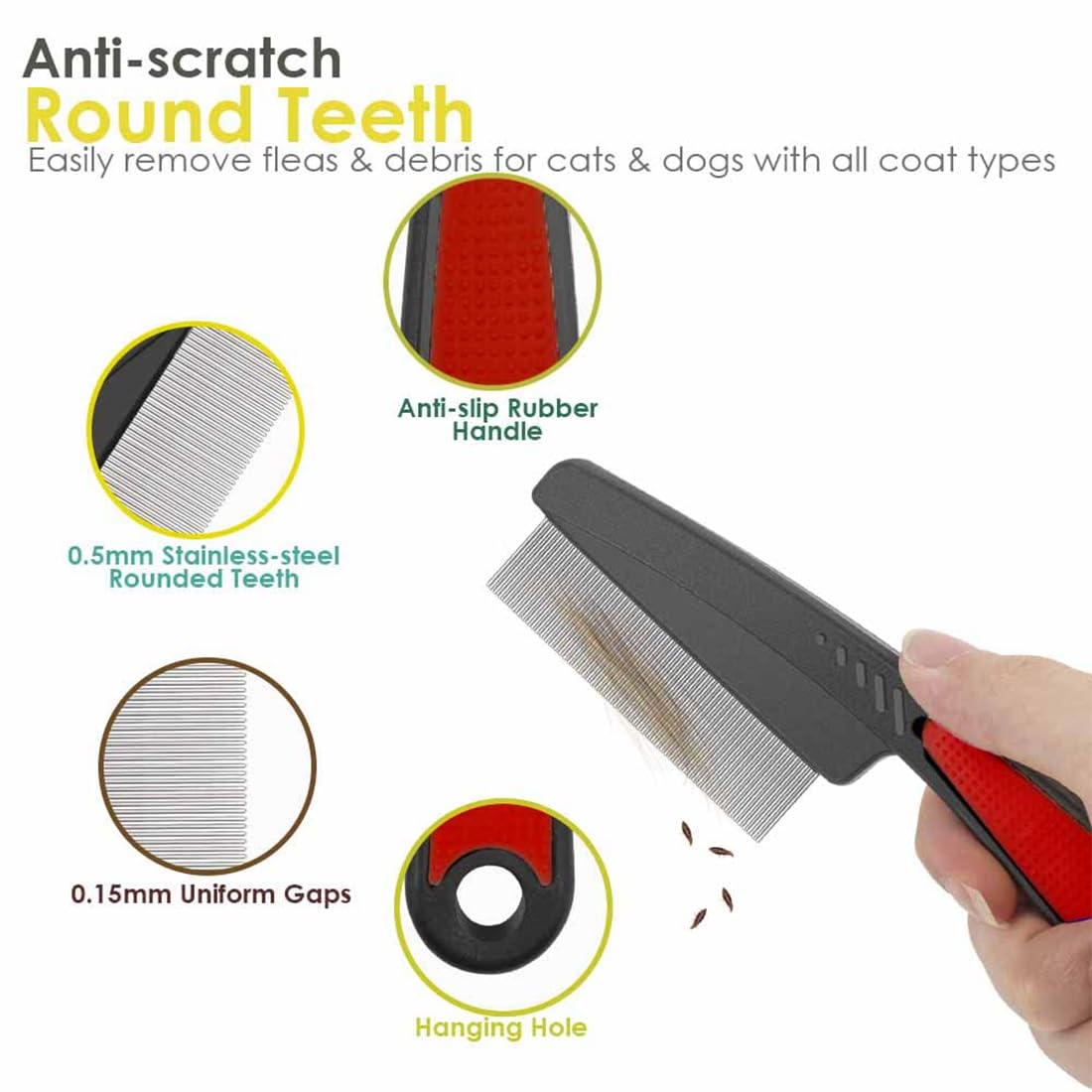 Peigne antiparasitaire pour chien & chat de PetPäl | efficace contre les puces, poux & poussière | professionnel & durable | peigne anti-lentes inclus | maintient votre animal en bonne santé & propre.