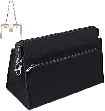 Bag Inserts Organizer for Handbags,Purse Organizer Zipper Bag Insert with Keychain,Black-M