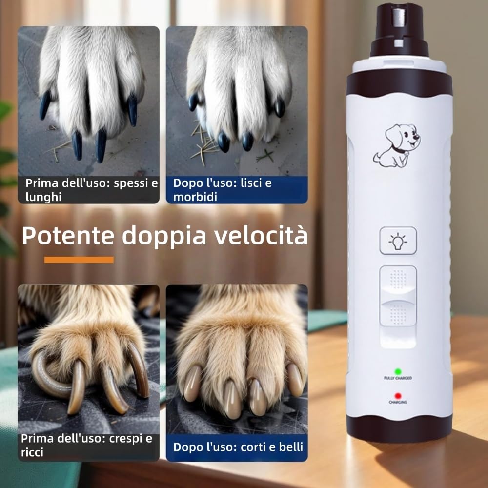 MEIION Hiwoof Smooth Groom - Lima Elettrica per Cani Silenziosa, Lima Unghie Cani Piccoli e Grandi, Lima per Unghie silenziosa con Luce LED