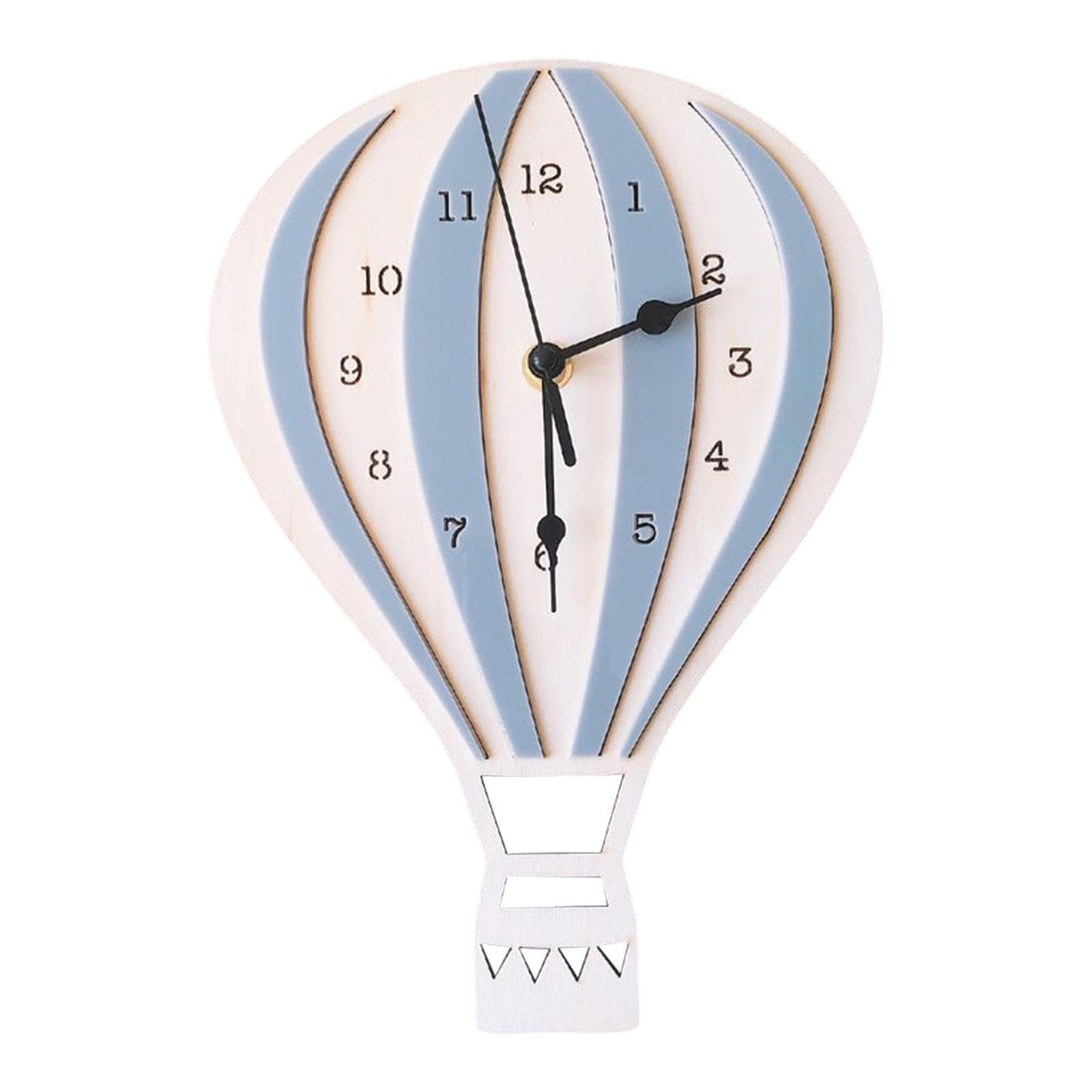 YIXANNX Children Cartoon Hot Air Balloon Wall Clock Non Ticking Wooden Simple Geometry Unique Nordic Room Decorative Children Cartoon Hot Air Balloon Mute