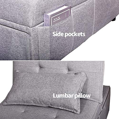 URRED Convertible Chair Sleeper Bed, Folding Ottoman Sleeper Guest Bed 4 in 1 Multi-Function Adjustable Linen Fabric Futon Chair with Lumbar Pillow Gray (Gray)