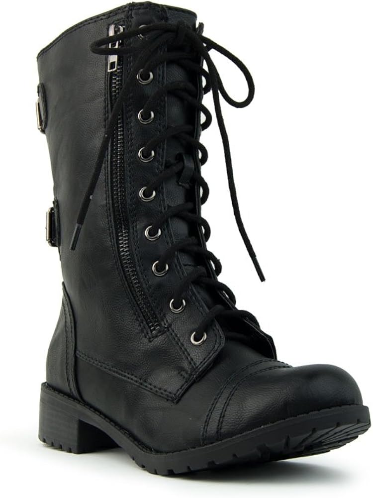Amazon.com: SODA Bota militar de media pantorrilla con cordones para mujer,  Negro, 11 : Ropa, Zapatos y Joyería