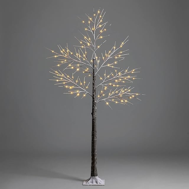 CHRISTOW Snowy Twig Tree With Lights 6ft, Pre Lit Birch Christmas Tree, Light Up Warm White LED Decoration, Indoor Outdoor, Mains Operated (120 LED)