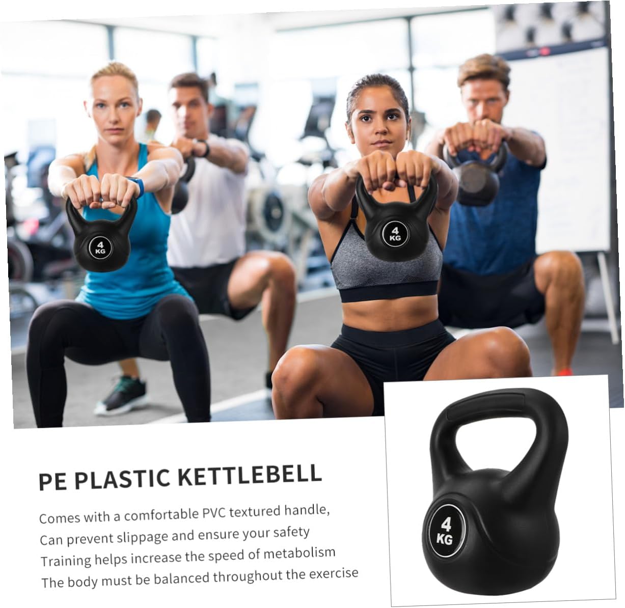 Cabilock Plastic Kettlebell 4kg Black Pe Material Fitness Accessory for Arm Muscle Training and Deep Squat Exercise at Home Or Gym