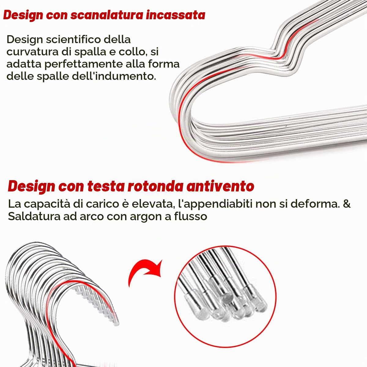 puersit Grucce Appendiabiti Acciaio Inossidabile 50 Piece, Salvaspazio, Non Scivola, Perfette per Appendere Magliette, Giubbini, Cappotti, Camicie e Maglioni