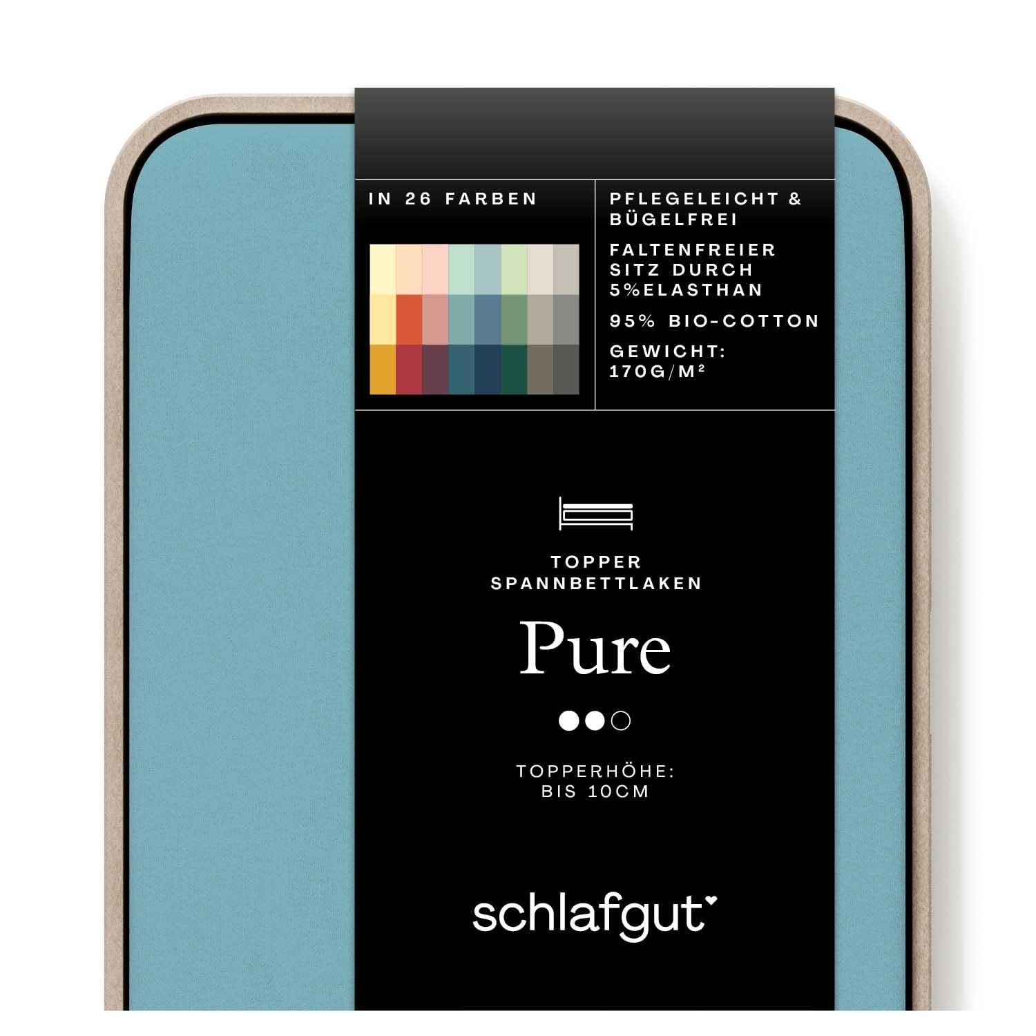 schlafgut Pure Topper Spannbettlaken 120x200 cm Bio-Baumwolle, Petrol Mid