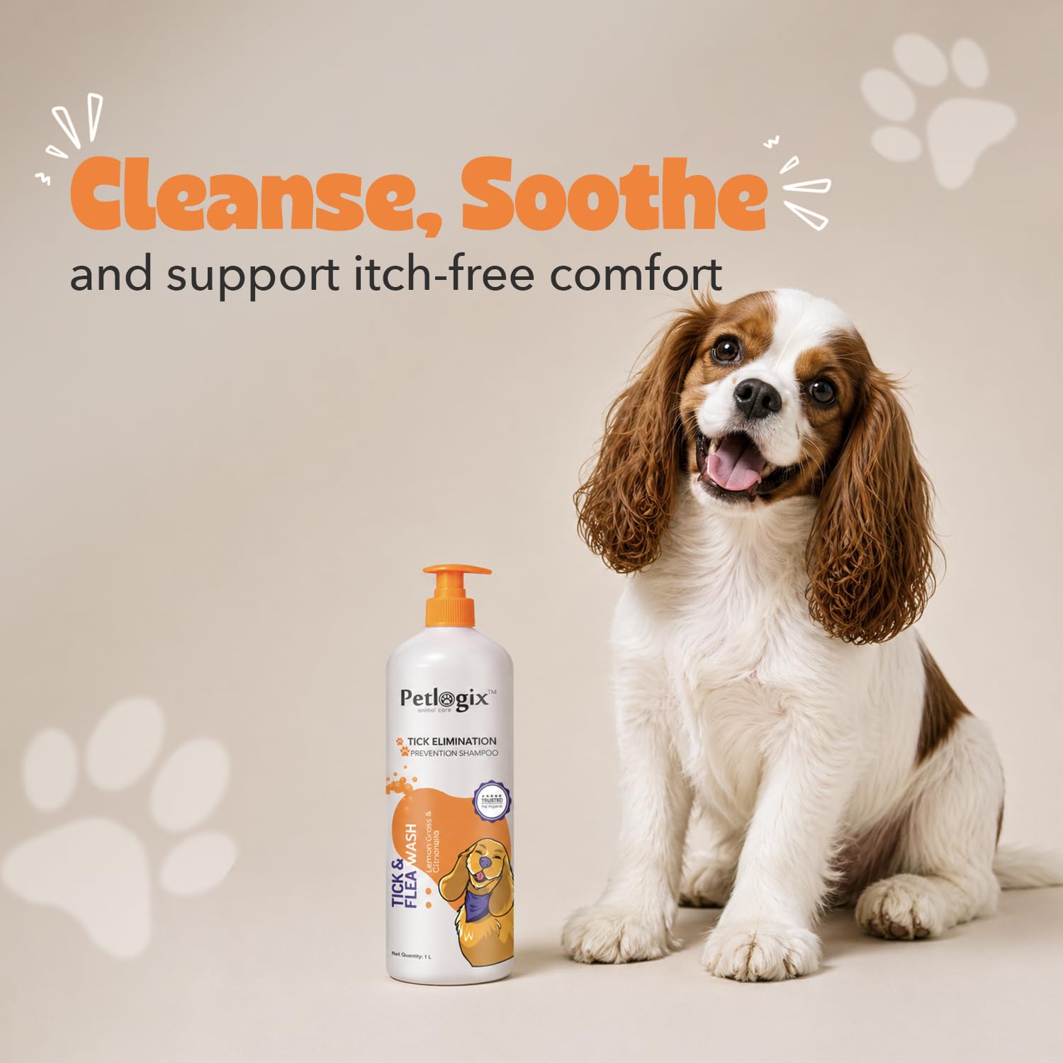 Petlogix Tick & Flea Dog Shampoo with Citronella & Lemongrass, Anti Itch Coat Cleanser for Dogs & Cats, Soothes Skin & Reduces Itching, SLS & Paraben Free (1 Litre)
