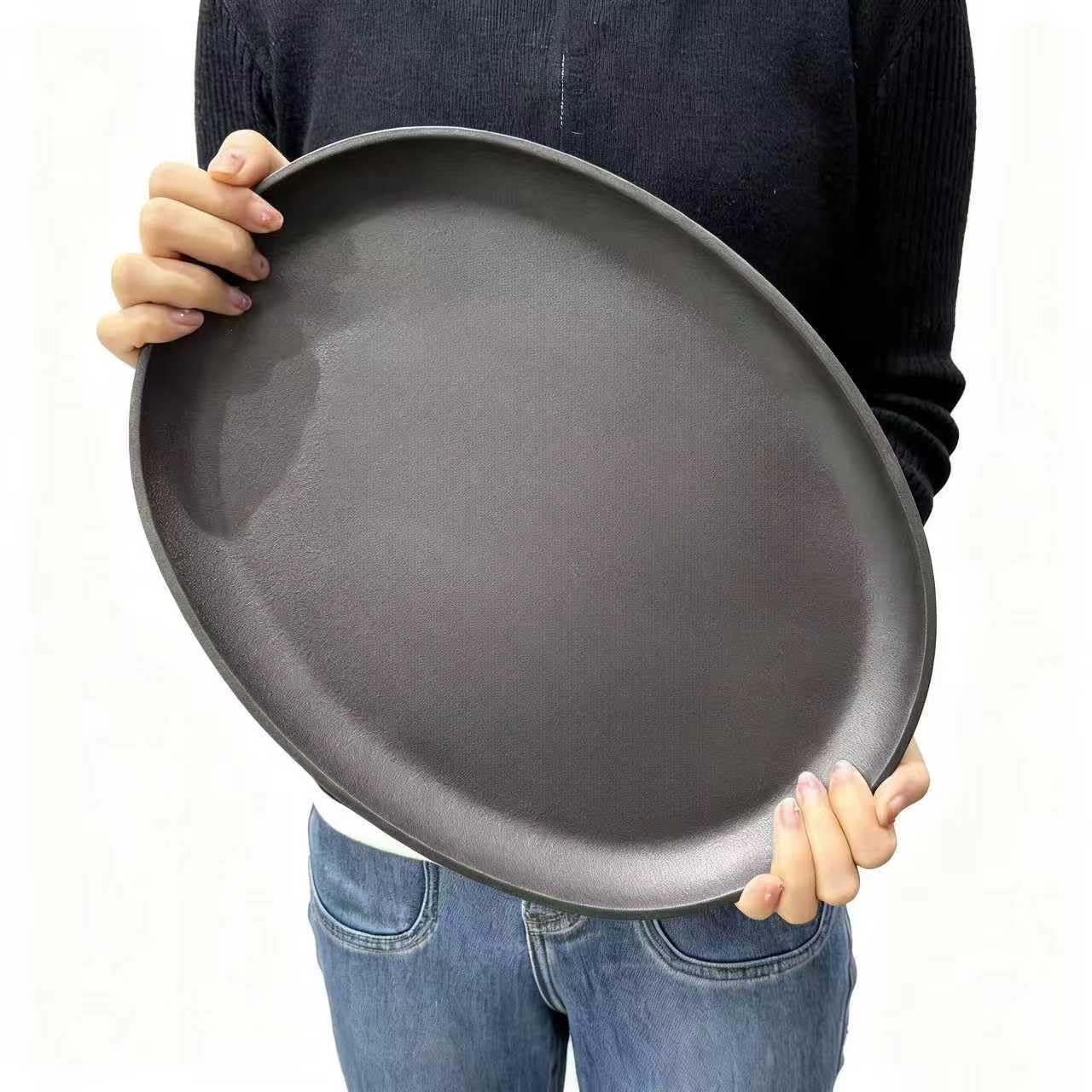 Commerical Grade Cast Iron Steak Plate, Iron Plate, 13 × 10 inch, Oval Shape Sizzling Skillet W/o Handle