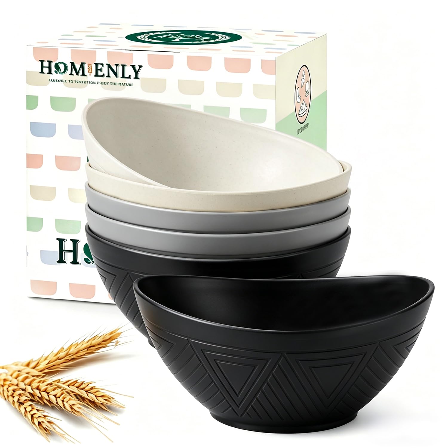 Homienly Wheat Straw Bowls 26 OZ Serving Bowls Oval Serving Dishes for Salad, Dinner, Cereal, Snack, Prep, Dessert Bowls Set Unbreakable Camping Bowls Microwave &amp; Dishwasher Safe (6 PCS Grey Stone)