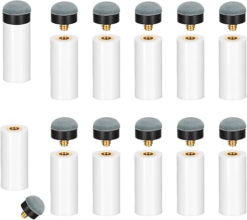 Miniatura 8 de Puntas para palos de billar, 12 juegos de puntas de repuesto para taco de piscina con piscinas blancas, casquillos grises atornillables para