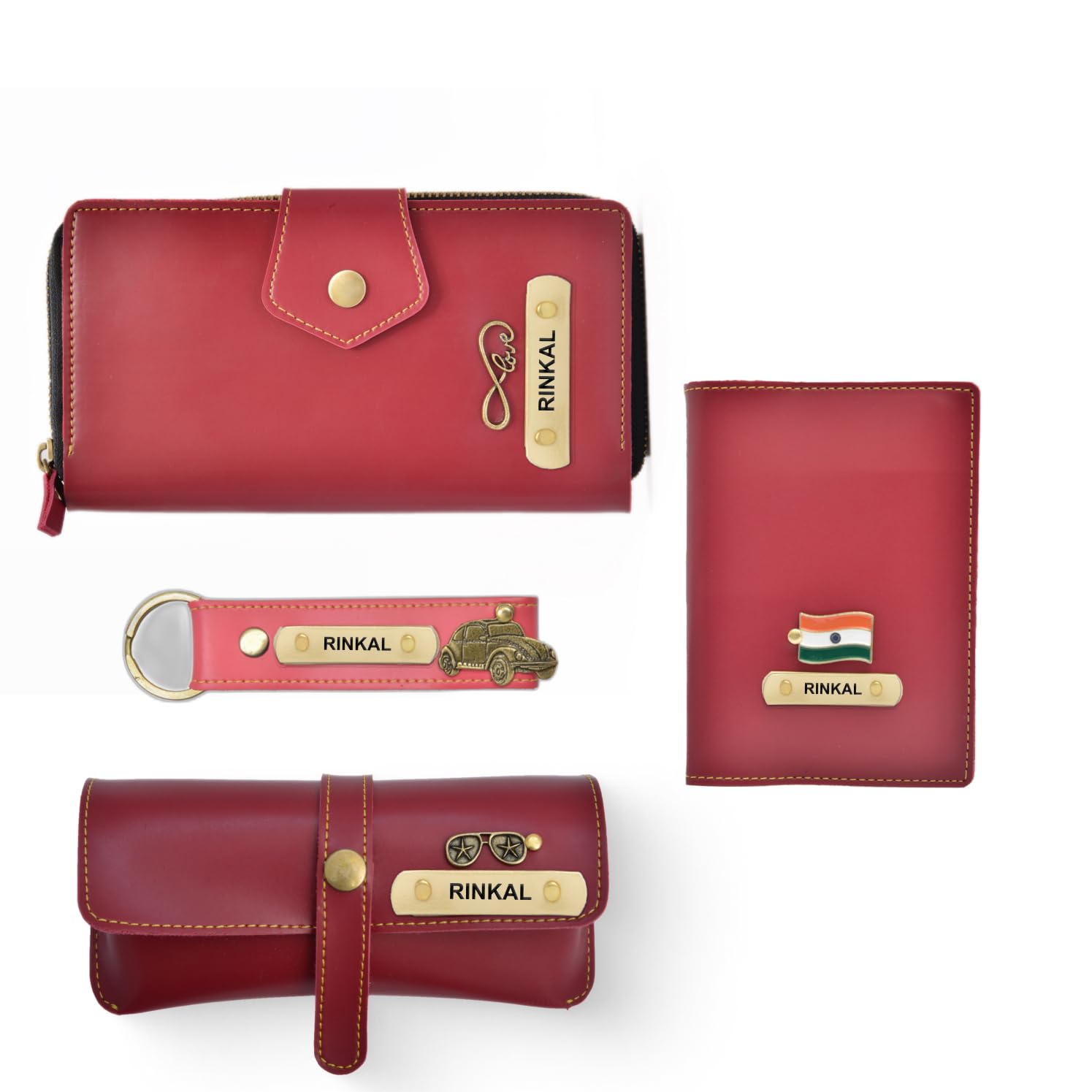 your gift studio Customized Lady Wallet Gift Set for Women | Personalized 4 Pcs Lady Wallet, Passport Cover, Eyewear Case and Keychain with Name & Charm (Wine)-picture-23