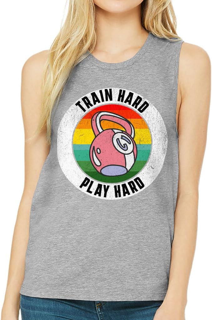 Train Hard Women's Muscle Tank - Cool Tank Top - Retro Workout Tank