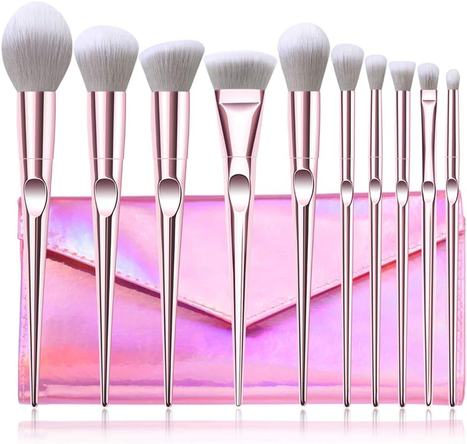 SEPROFE Premium 10Pcs Makeup Brushes Foundation Brush Blending Face Powder Blush Make Up Brush Set Pink Colors