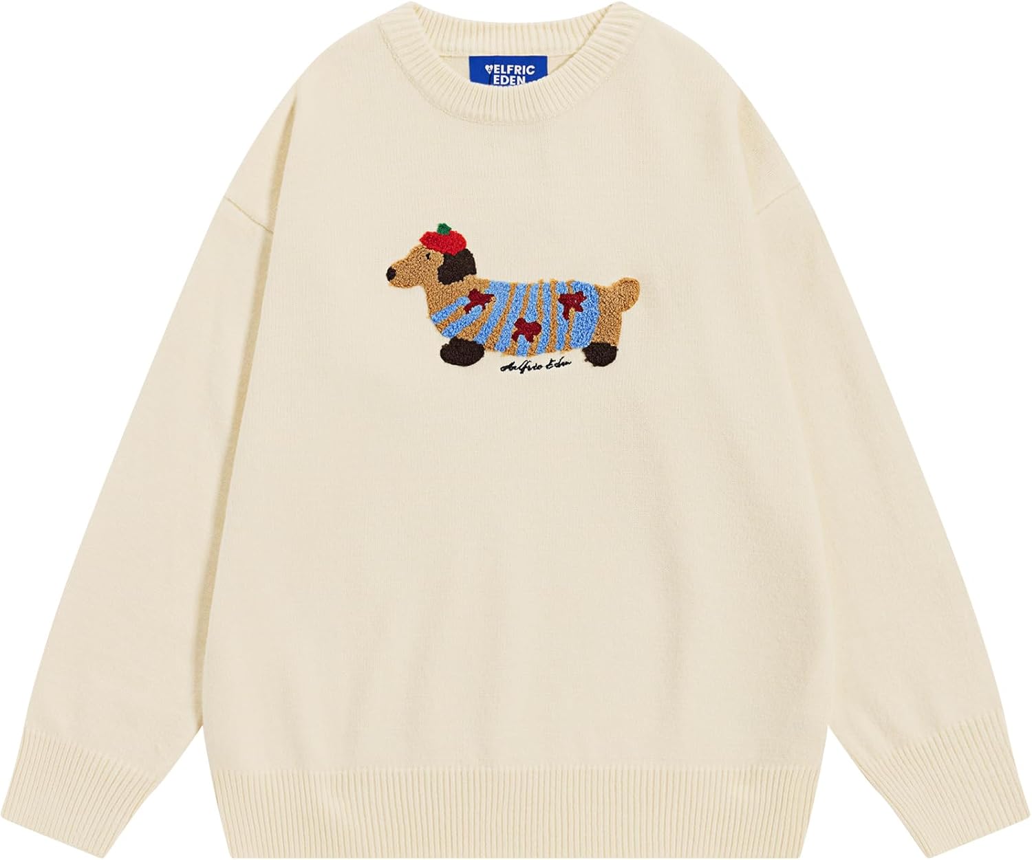 Aelfric Eden Cartoon Dog Sweater Casual Soft Baggy Knit Pullover Sweaters Long Sleeve Crewneck Tops 2024 Trendy Outfits