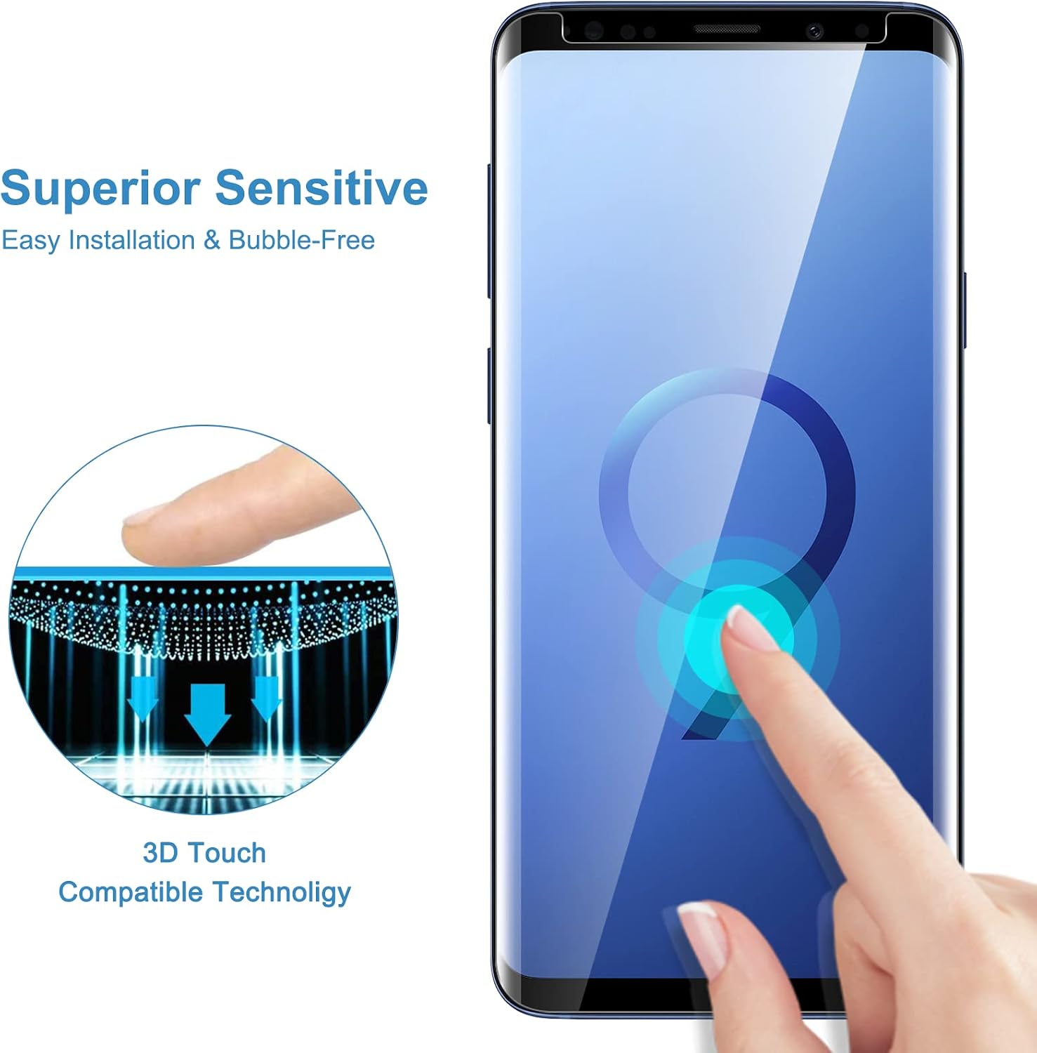 LYWHL 2 Pack for Samsung Galaxy S9 / S8 Screen Protector, [Case Friendly] Tempered Glass HD Clear 9H Hardness 3D Curved Film ONLY for Galaxy S9 / Galaxy S8, Anti-Scratch Bubble Free