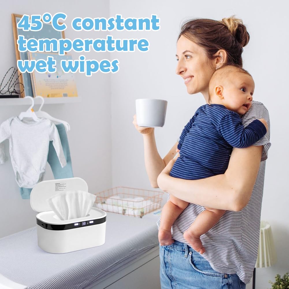 10W Feuchttuch Wärmer, 3 Heizstufen Schnell, Baby Wischtuchwärmer, USB Wischtuchwärmer,Handtuch Wärmegerät für Babys, eingebautes Nachtlicht, hält die Tücher feucht（Weiß）