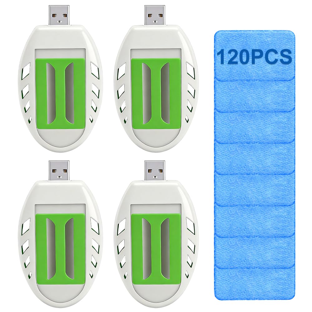 Antimosquitos USB enchufable con 120 pastillas repelentes para hogar y exteriores pack de 4