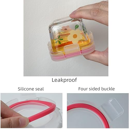 Miniatura 5 de Paquete de 2 recipientes de vidrio cuadrados pequeños de 4 onzas con tapas, tarros de alimentos florales herméticos de vidrio para salsa,