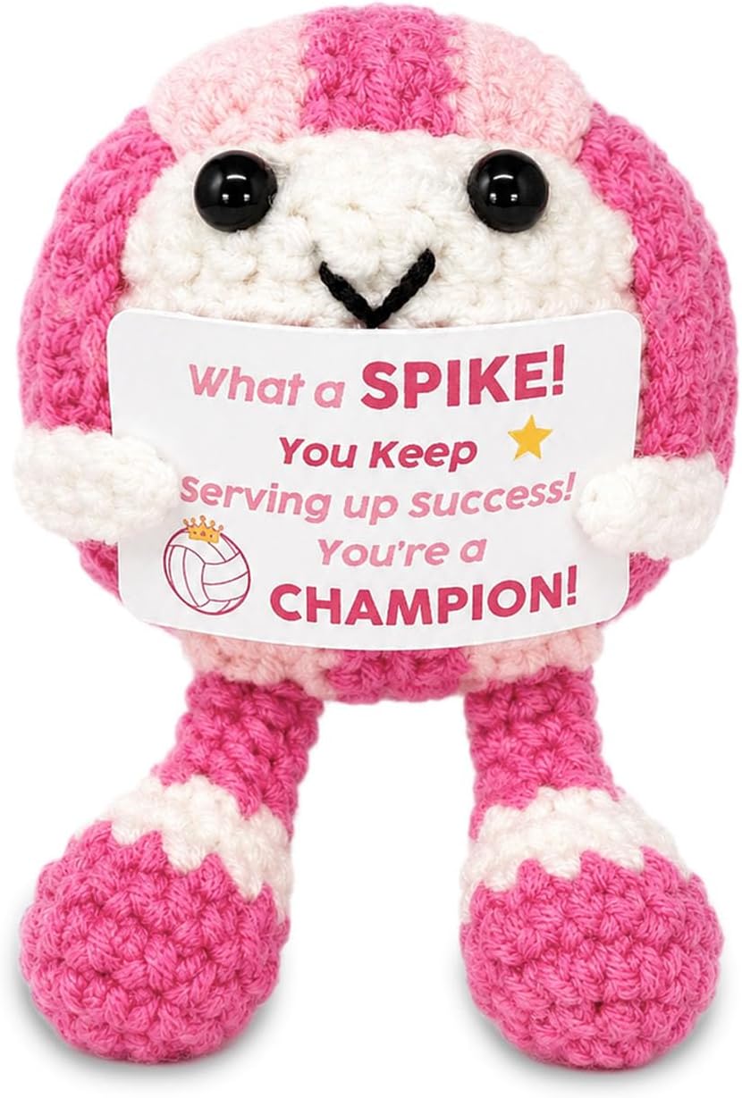 Cute Pink Crochet Ball Gift for Women Girls, Handmade Positive Balls Decor for Ball Lovers, Funny Sports Keepsake for Friends Sister Birthday Gift