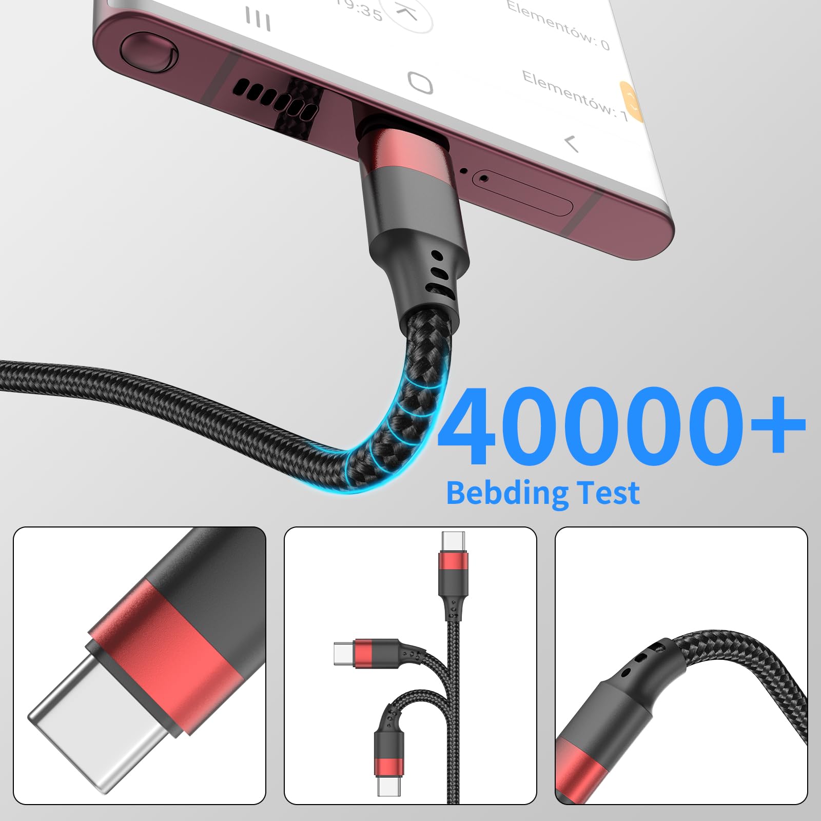 Cavo USB C da 0,9 m, confezione da 3 cavi da USB A a USB C per iPhone 16 15, in nylon intrecciato di tipo C, cavo di ricarica rapida per Samsung Galaxy S24 S23 S22 Note 20 10 A50 A20 Moto G LG