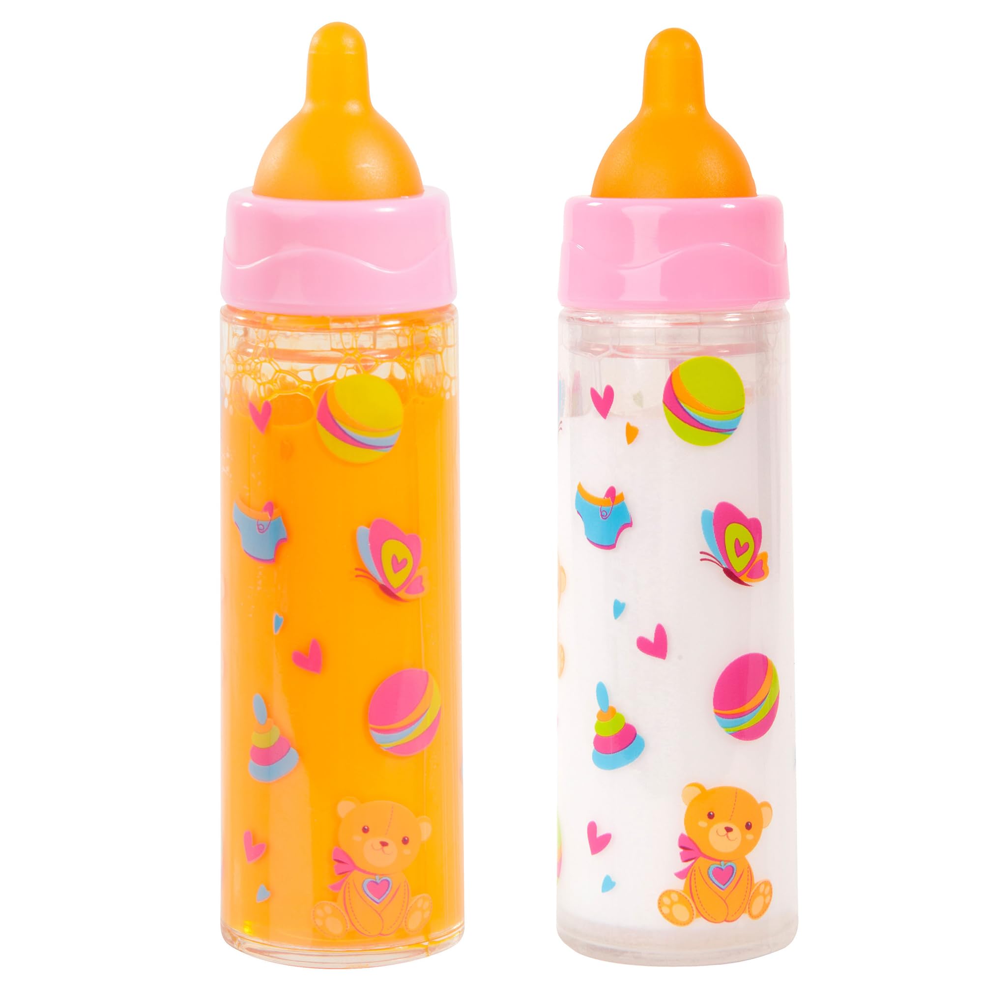 Bayer Design Magic Bottle Set - Doll Feeding Bottles for Pretend Play, Disappearing Liquid, 2pk Toddler Accessories 10mo+