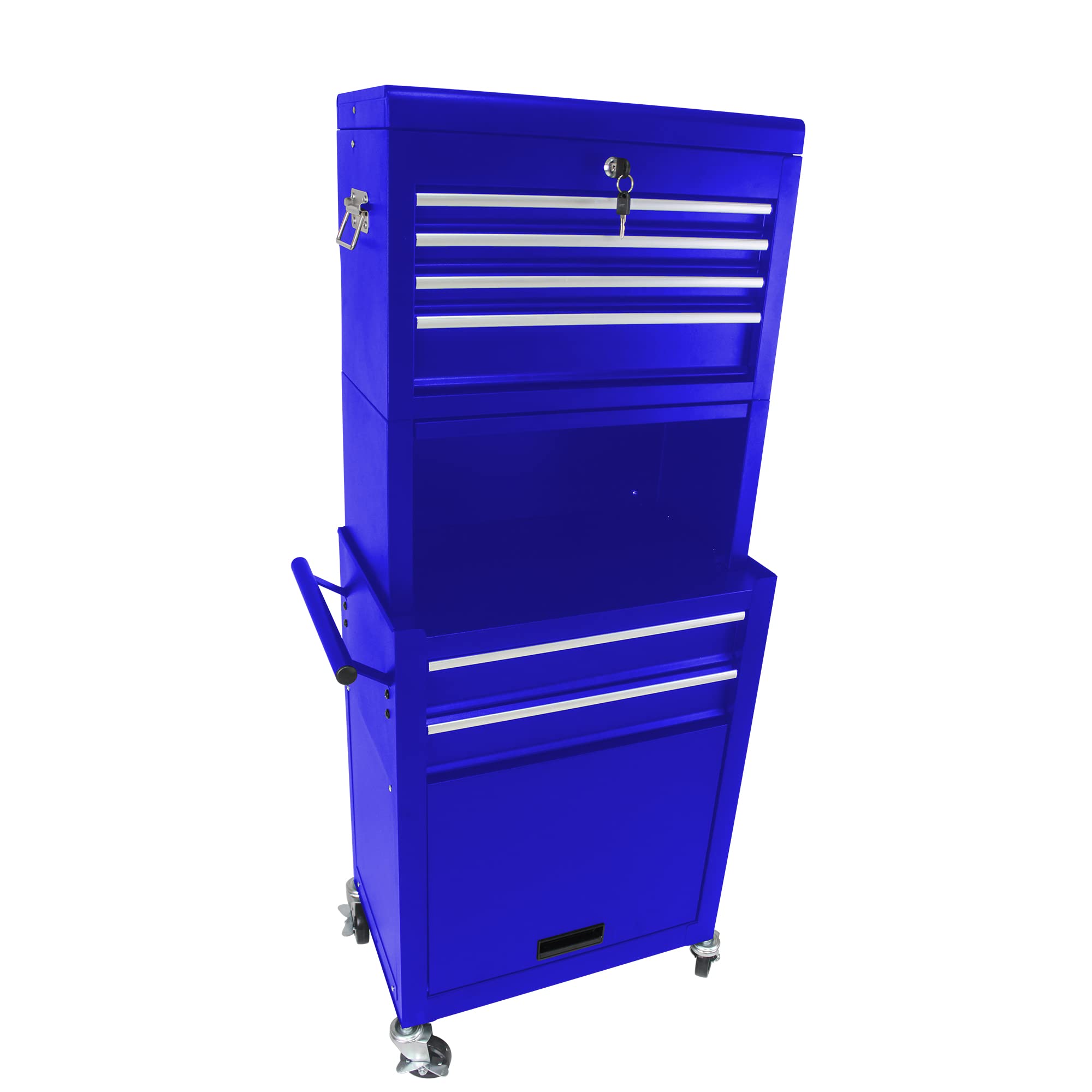 Generisch Carrello portautensili con 6 cassetti con contenitore arrotolabile bloccabile, 4 ruote universali (2 frenate) e pannello sospeso – organizzatore blu 2 in 1 per garage/officina