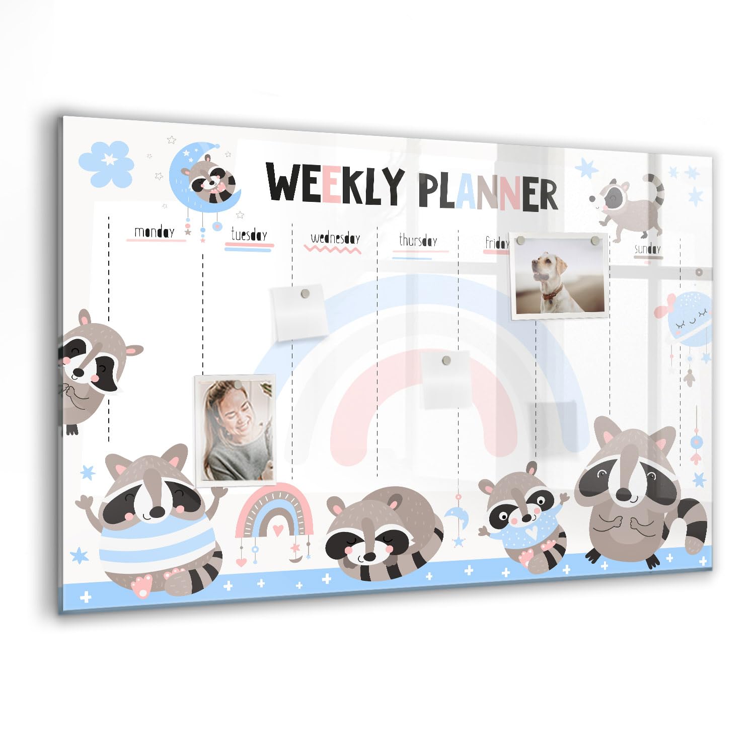 Lavagna da Parete Magnetica in Vetro | Include Magneti, Pennarello e Gomme | Ideale per Ufficio, Casa, Studio e Task Planning - 90x60 - Agenda settimanale per bambini