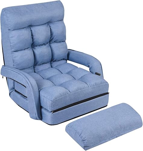 Giantex - Sillón plegable con reposabrazos y almohada ajustable, Acero Poliéster, Azul Azul,Gris,Rojo -,Blanco