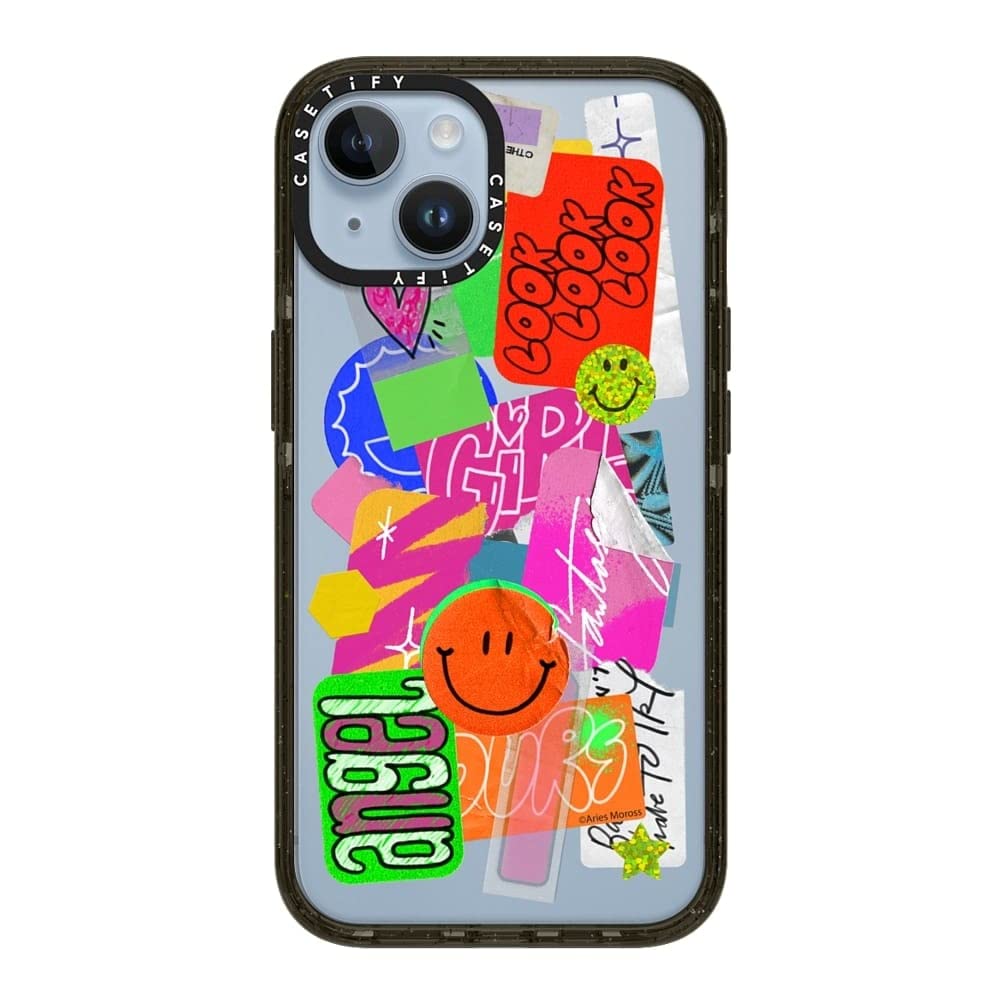 CASETiFY インパクト iPhone 14 ケース [MIL規格準拠 (4x MIL-STD-810G)/2.5mからの落下試験をクリア] - Aries Moross Sticker - グロッシー ブラック
