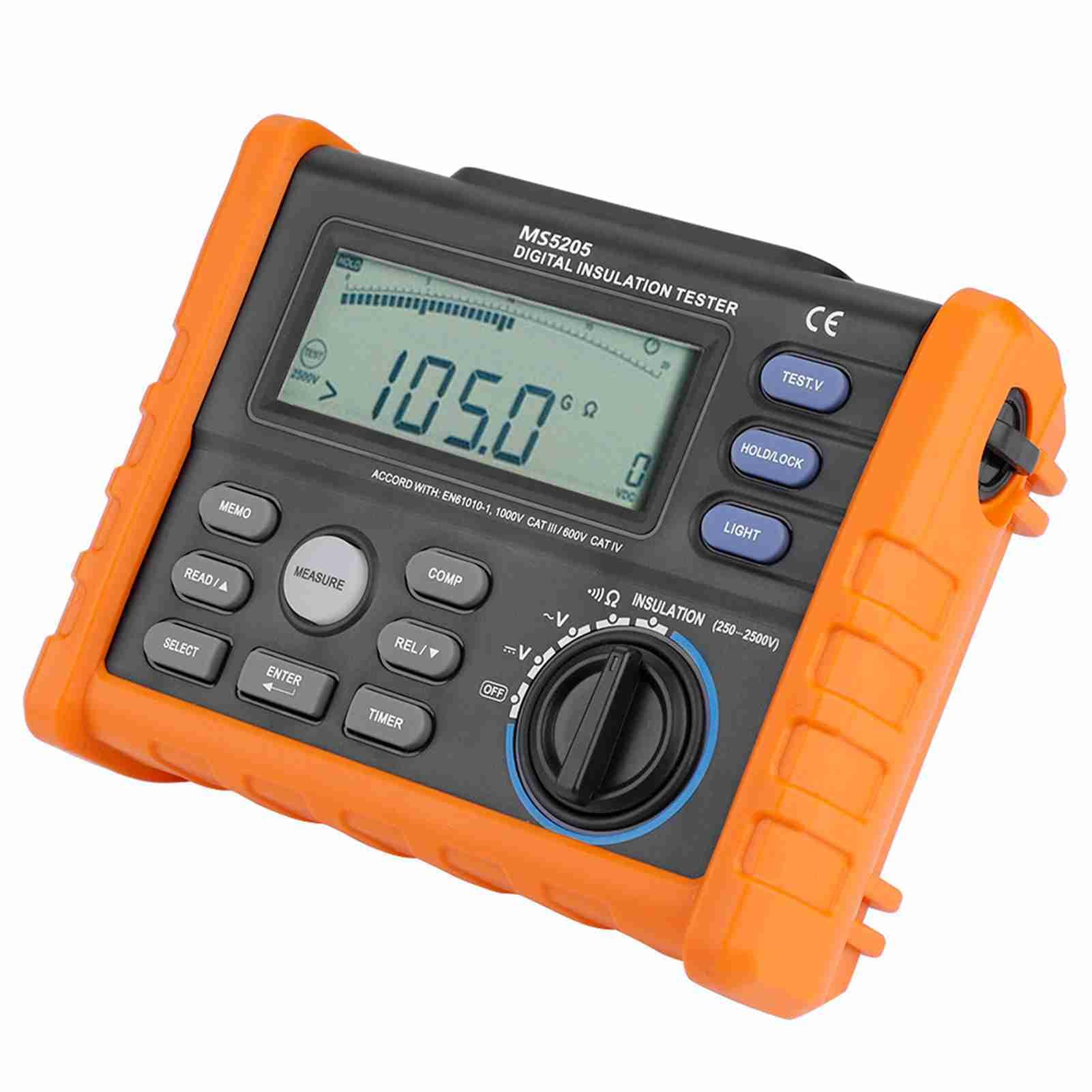 PM5203 Probador de aislamiento digital 0.01MΩ-100GΩ 2500V, probador de resistencia digital, multímetro de resistencia, con pantalla de retroiluminación y apagado automático, cálculo automático de PI y