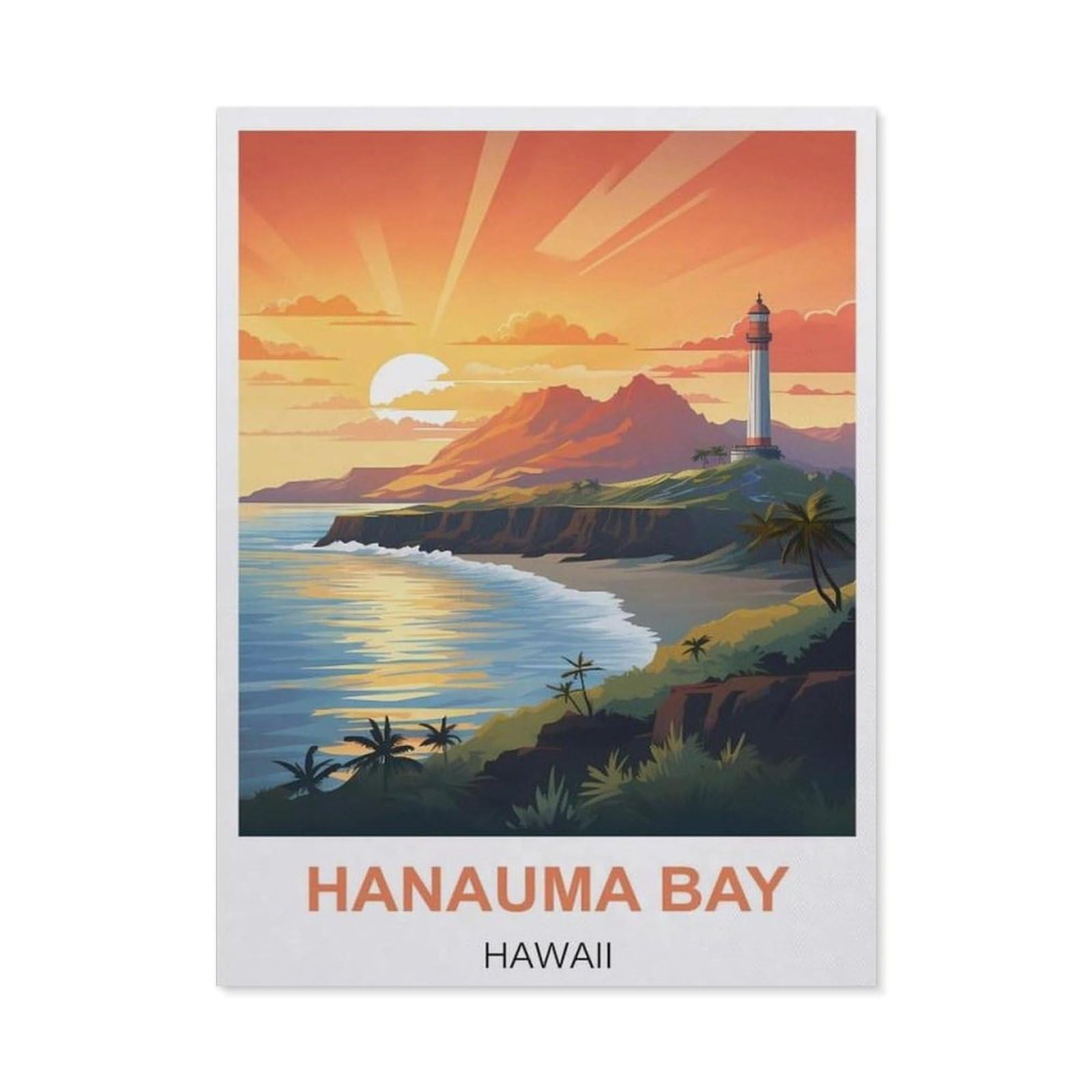 BEAYODKP DIY 5D Diamond Painting，Hanauma Bay Hawaii Vintage Travel Posters，Round Diamond, Used for Room Decoration（30 x 40 cm/11.81 x 15.74 inches）-BZ59