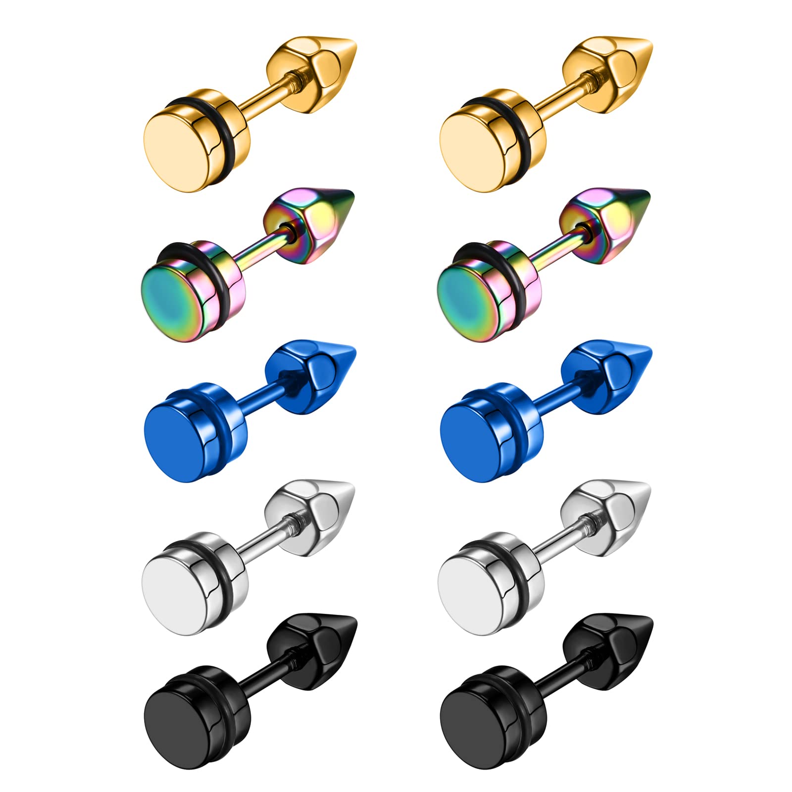 Aroncent 12PCS Stainless Steel Fake Taper Earrings for Men Women Fake Illusion Tunnel Cheater Spike Earrings Fake Plug Earrings Piercing Jewelry