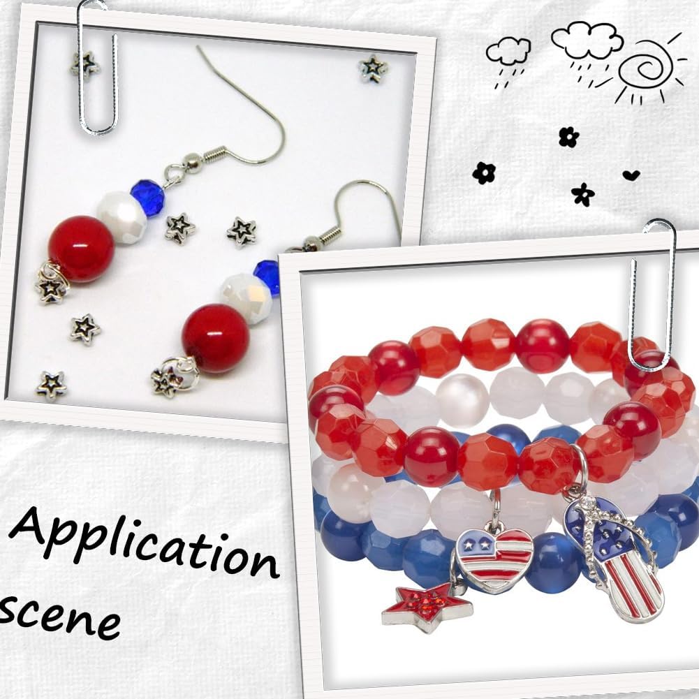 600Pcs 3 Colors Blue Red and White Beads 8mm Round Acrylic Beads 4th of July Independence Jelly Small Ball Smooth Loose Spacer Charms Findings for Jewelry Making Necklaces Bracelets DIY Craft
