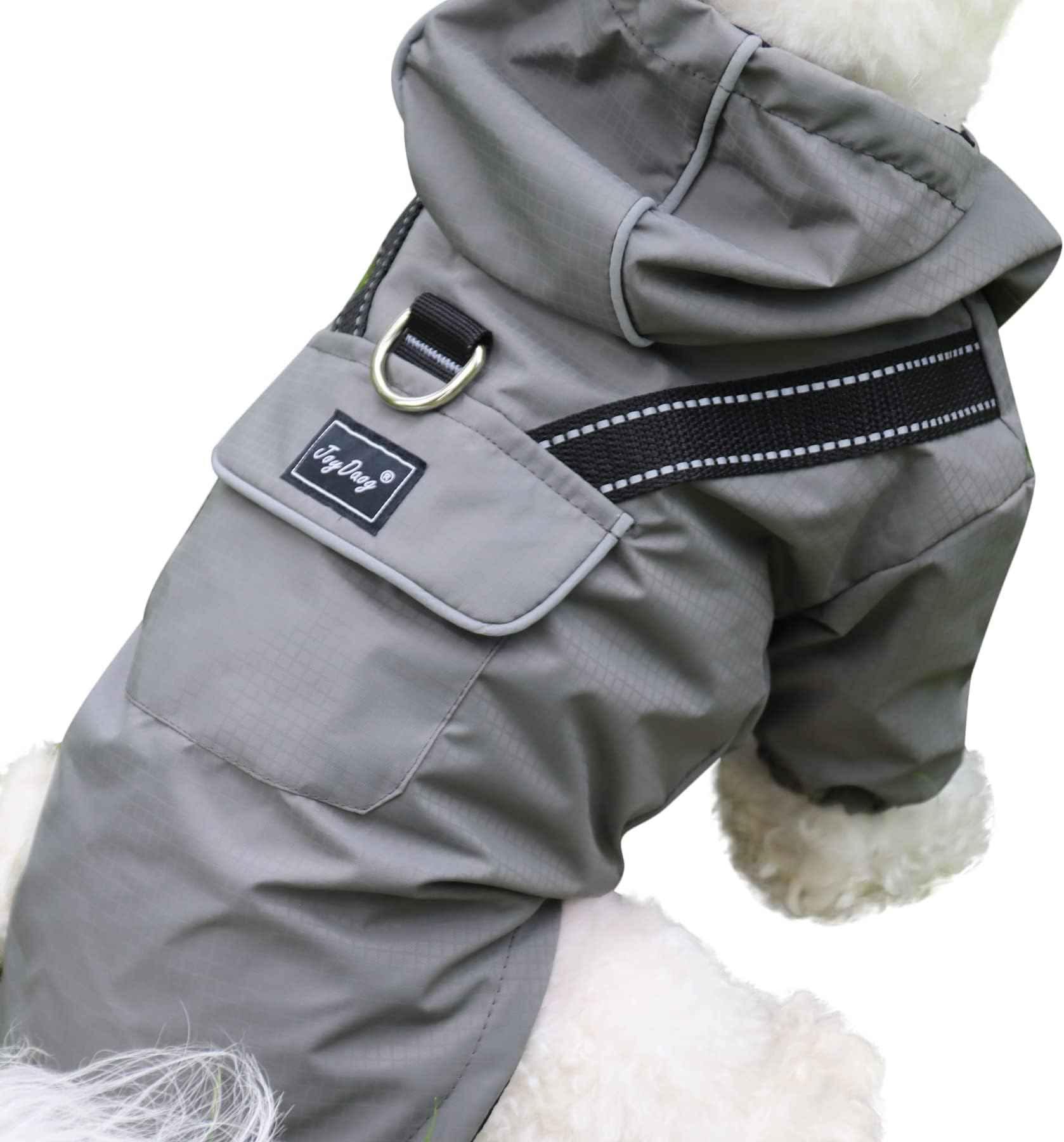 JoyDaogPremium Dog Raincoat with Hood for Medium Dogs,Outdoor Sports Waterproof Dog Rain Jacket,Puppy Raincoat with Pockets,Grey M