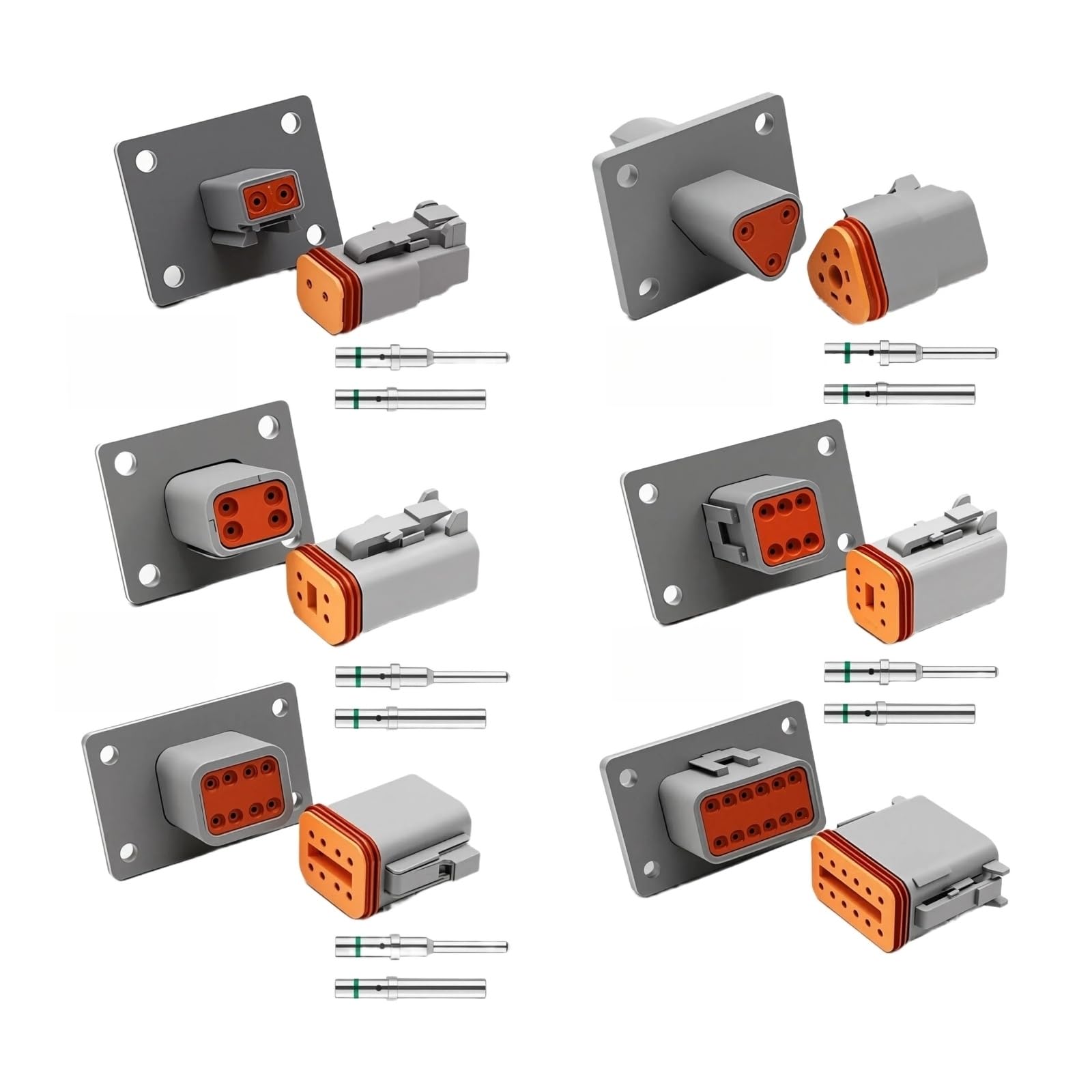 Conector DT macho y femenino de 6 pines con brida DT Flange que asegura un sellado estanco