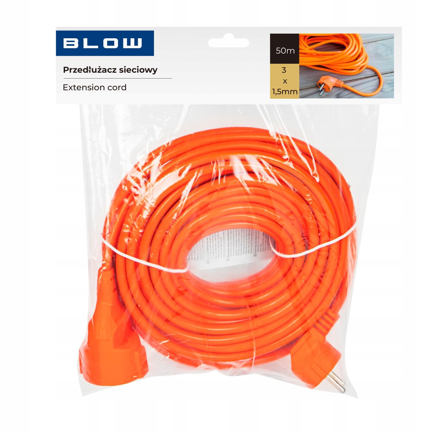 Blow PR-160 Rallonge électrique 50 m 3 x 1,5 mm² extérieur prise de sécurité