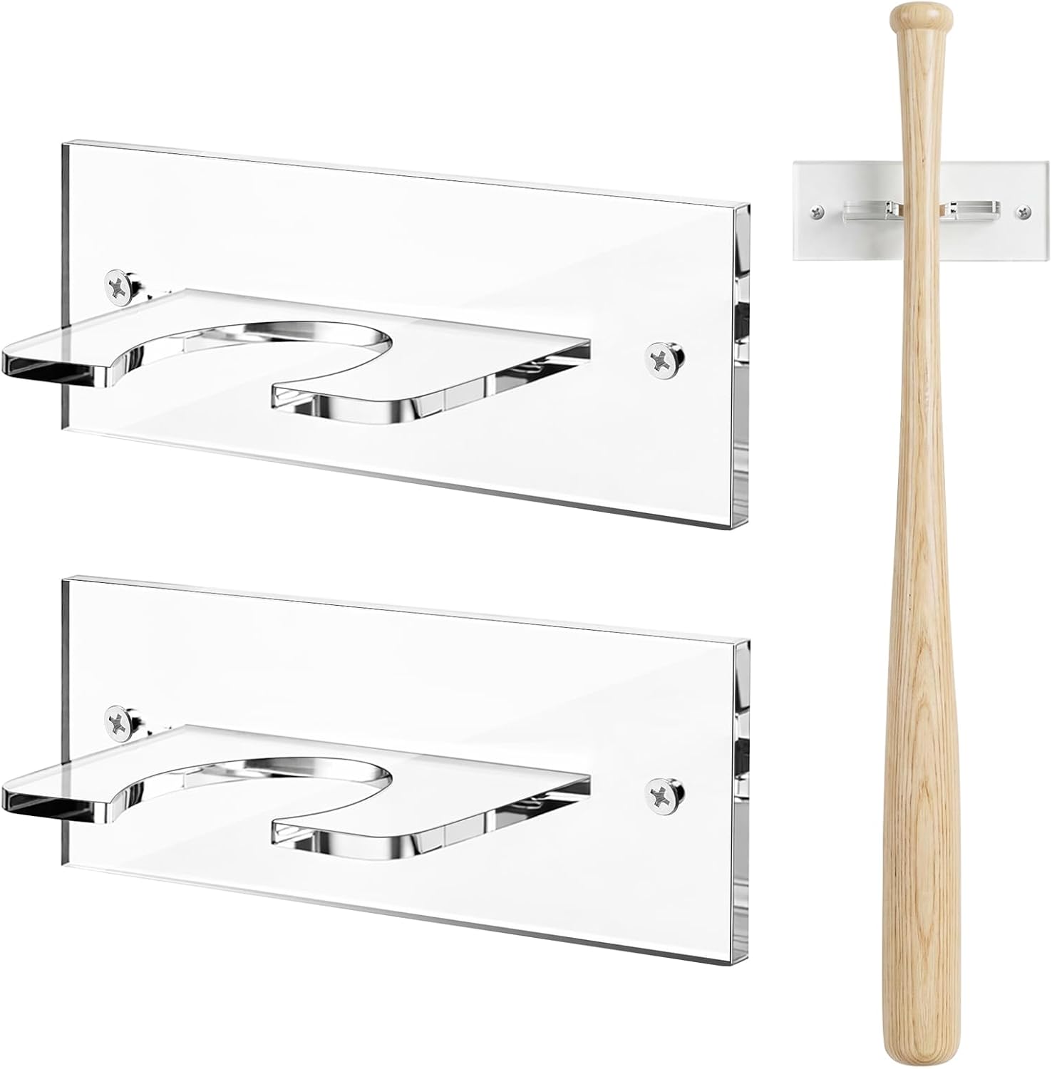 Novabright 2 Pack Baseball Bat Holder Acrylic Vertical Baseball Bat Rack Holder Wall Mount Softball Bats Display Wall Hanger for Organization Sports Decor