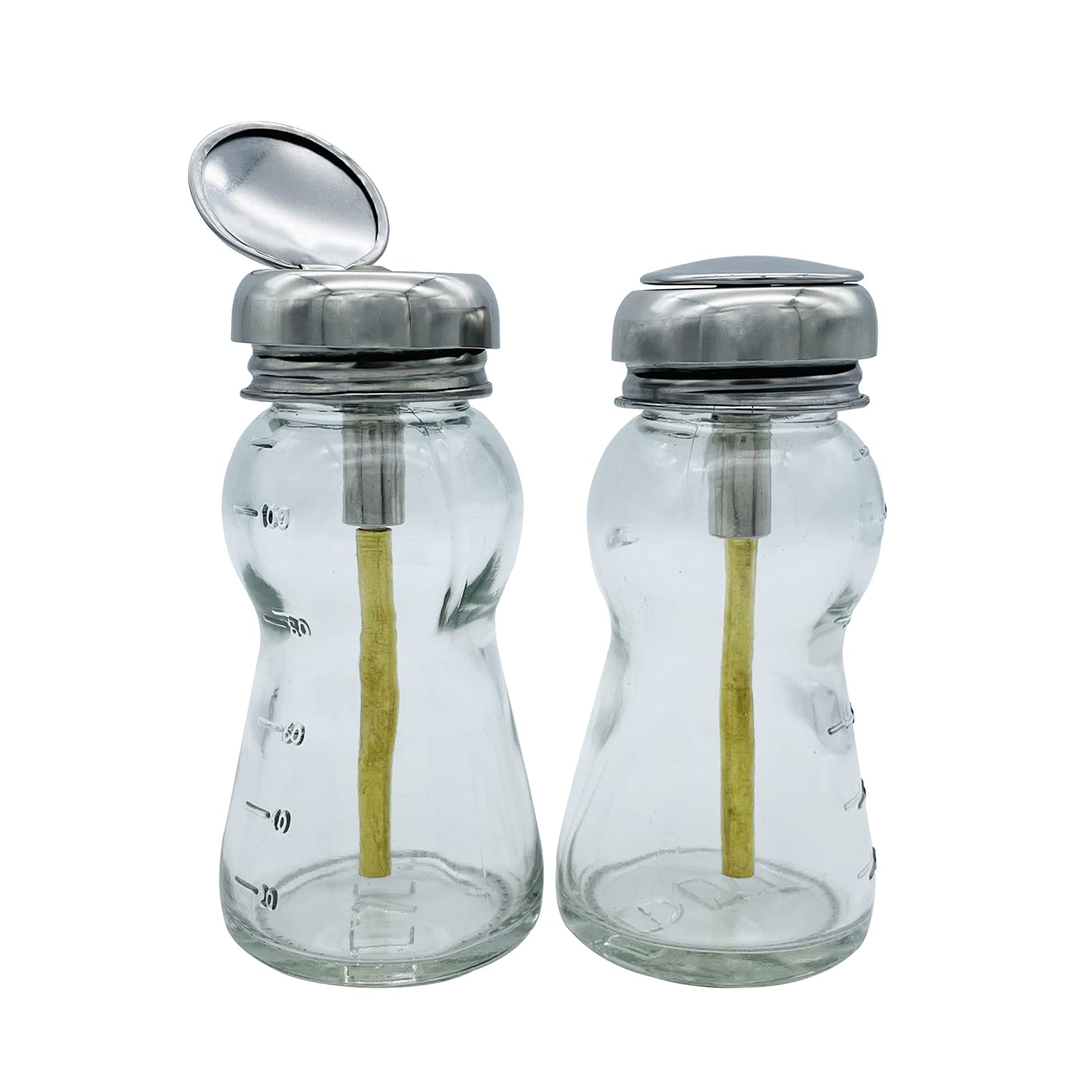 JS&Walk 100ml Empty One Touch Clear Glass Pump Dispenser Bottles with Flip Top Cap, for Storing Alcohol, Nail Polish Remover Or Makeup Remover