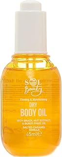 Dry Body Oil Caramel Vanilla Scent with Brazil Nut Extract and Buriti Fruit Oil, Helps Firm and Moisture Skin, Vegan Friendly Light Moisturiser 45ml