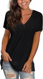 Womens T Shirts Basic V Neck Tee Loose Fitting Casual Short Sleeve Tops