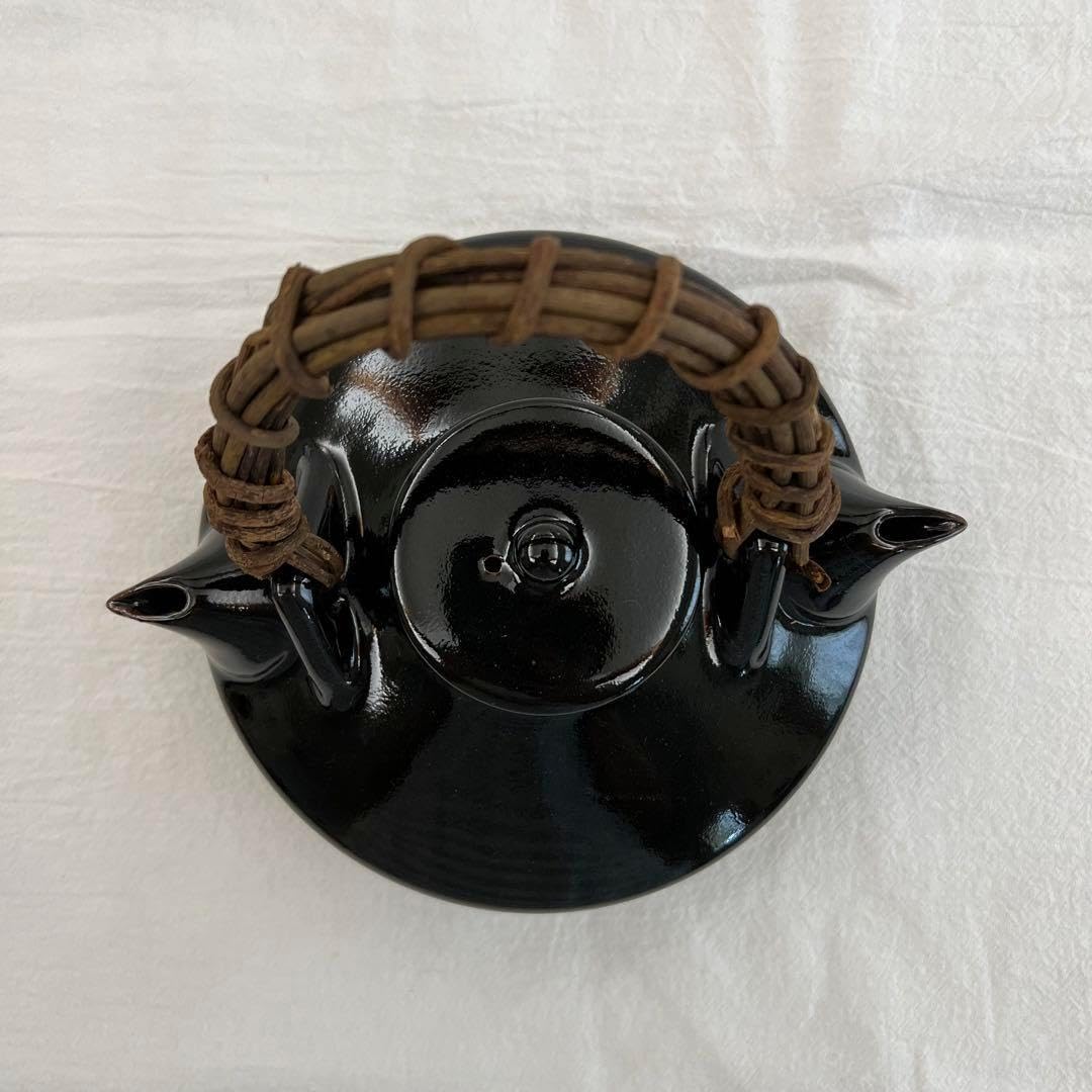 竹内靖之 師 山本陶秀 備前龍摘み 籐手付き面取り土瓶 新品☆竹内靖之