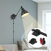 Vista 8 de Plug in Wall Sconces, Wall Sconce Lighting with Dimmable On Off Switch, Swing Arm Wall Lamp, Black Metal Industrial Wall Light Fixtures, Safety E26