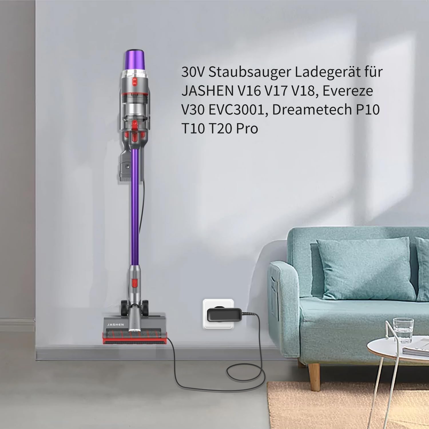 TopChargeur Caricatore 30V Per Aspirapolvere Jashen S16E, S16X, S18X, Alimentatore 240V AC Con Cavo 120cm