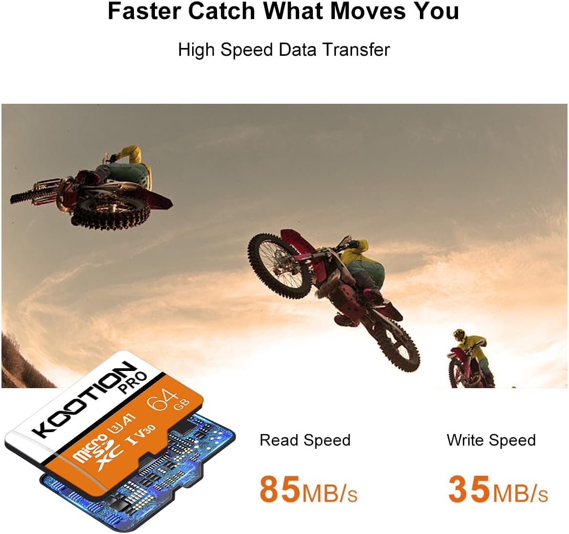 KOOTION 3 Pack 64GB Micro SD Card Ultra Micro SDXC Memory Card 64 GB U3 High Speed TF Card R Flash, A1, U3, V30, 64 GB