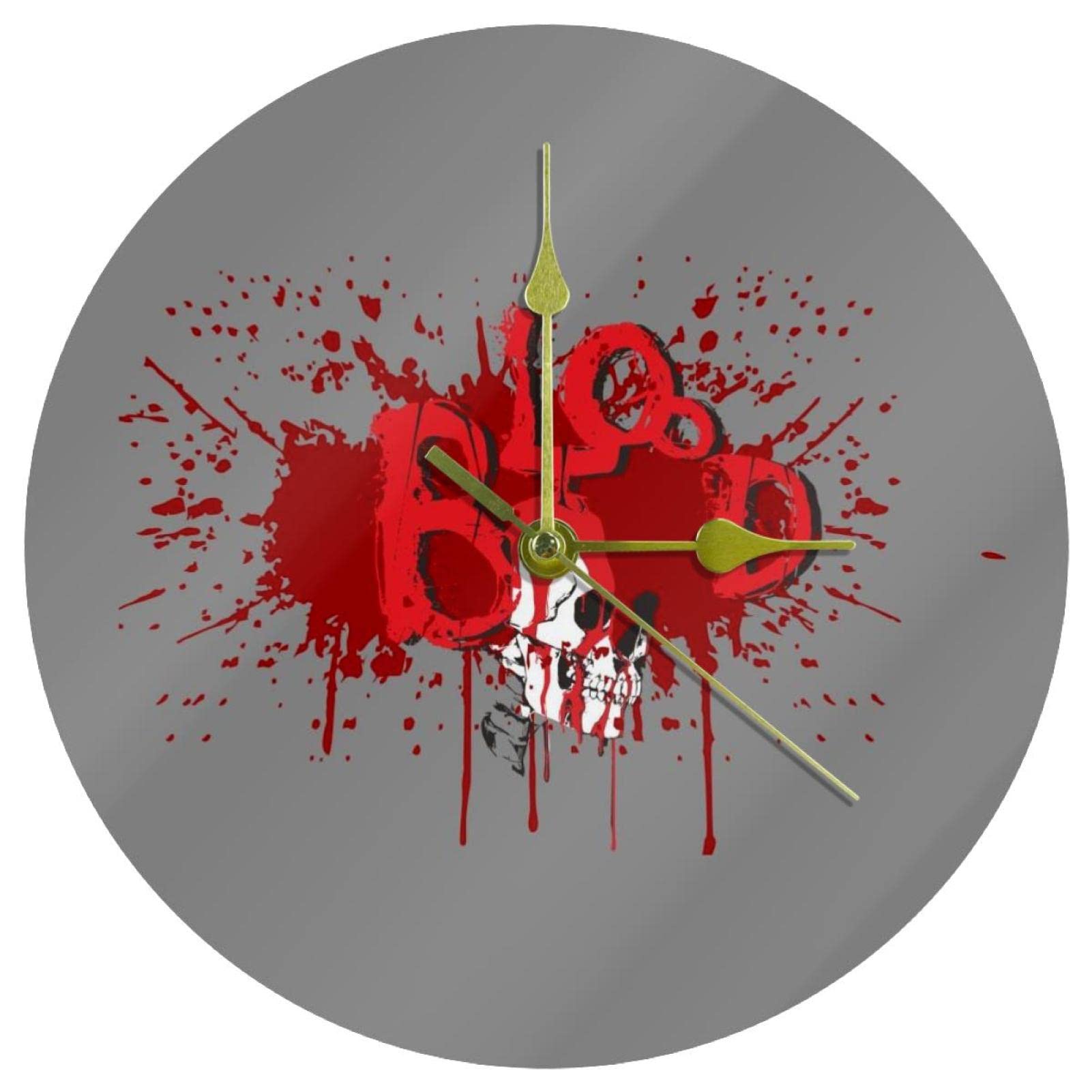 Horloge murale en acrylique sans tic-tac motif tête de mort d'Halloween
