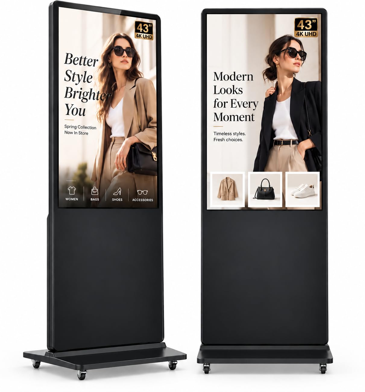 43 Inch Digital Signage Display, 4K Indoor Floor Standing Advertising Display with IPS LCD Screen, Android OS and Auto Media Player